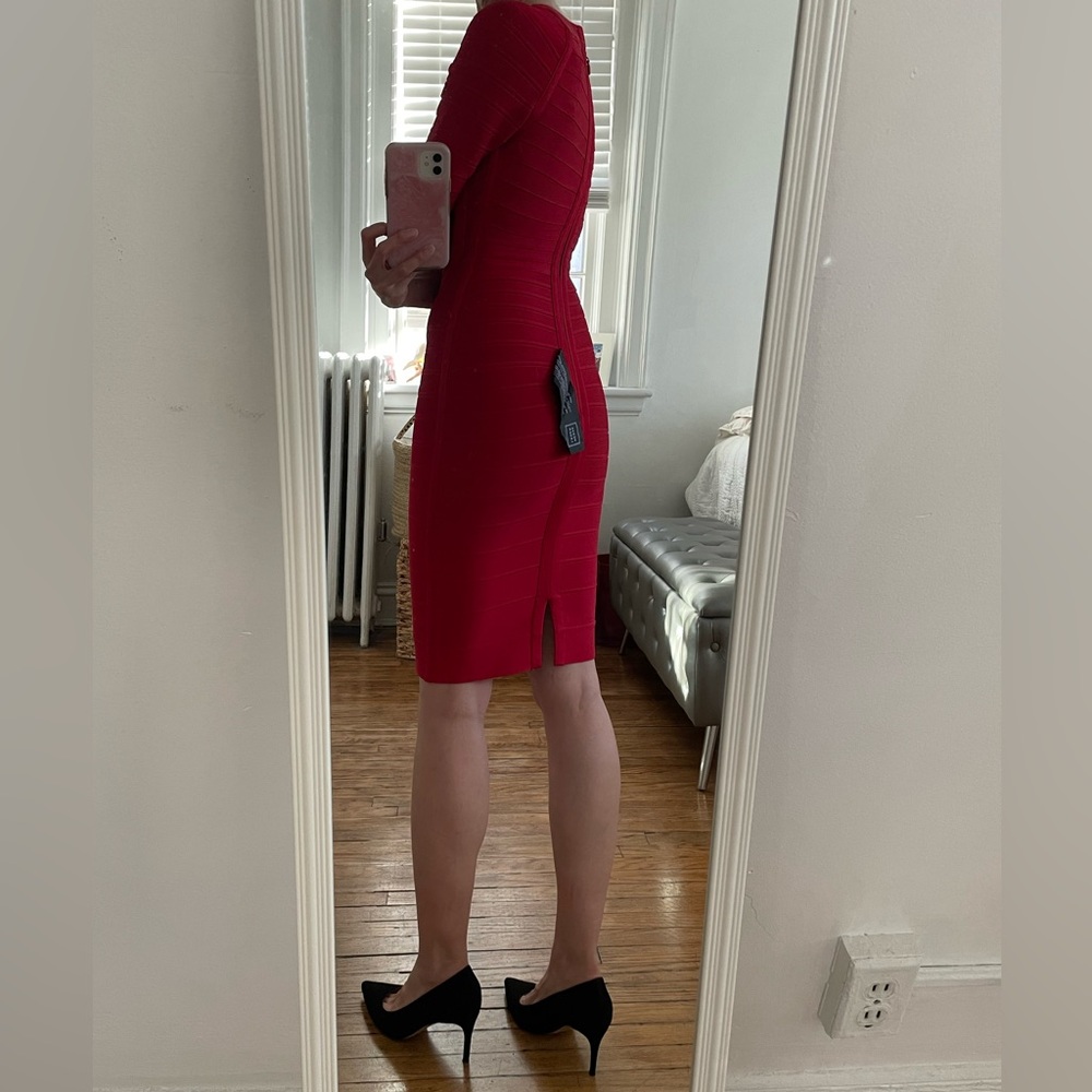 Herve Leger “Lexi” Red 3/4 Sleeve Bandage Dress (Size XS; Brand New) - Picture 10 of 15